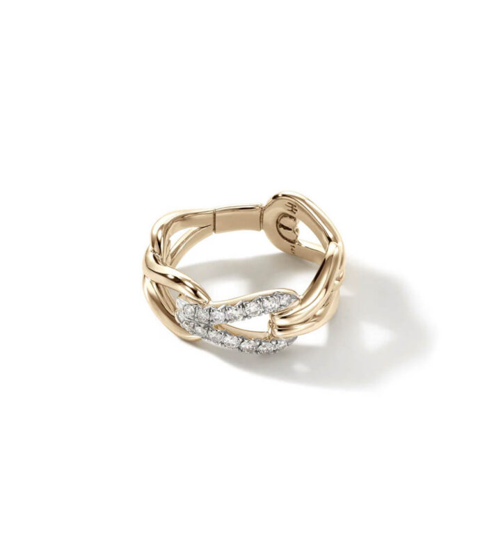 Anillo Eslabón Surf, Oro, Diamantes, Ancho