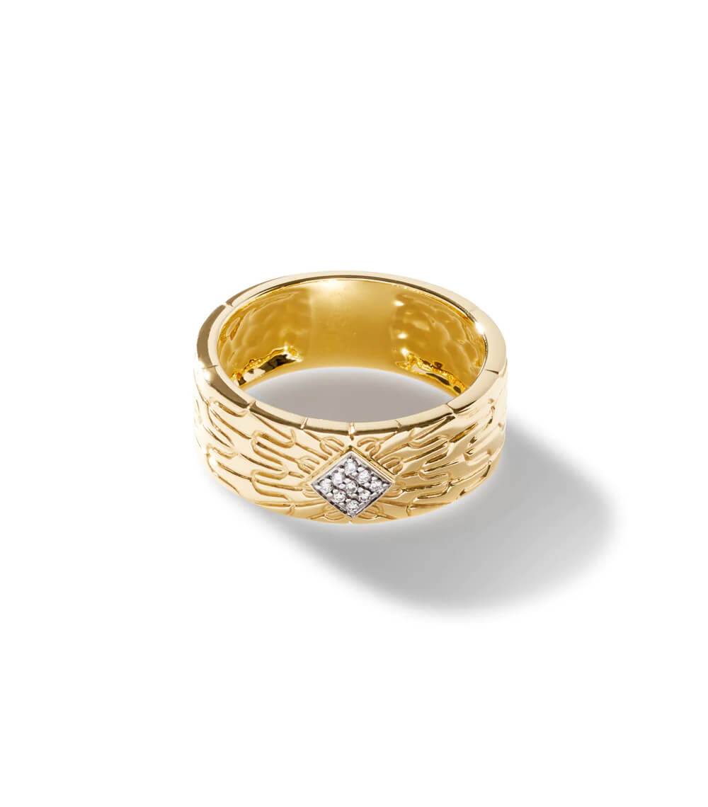 Anillo de Banda con Cadena Tallada, Oro